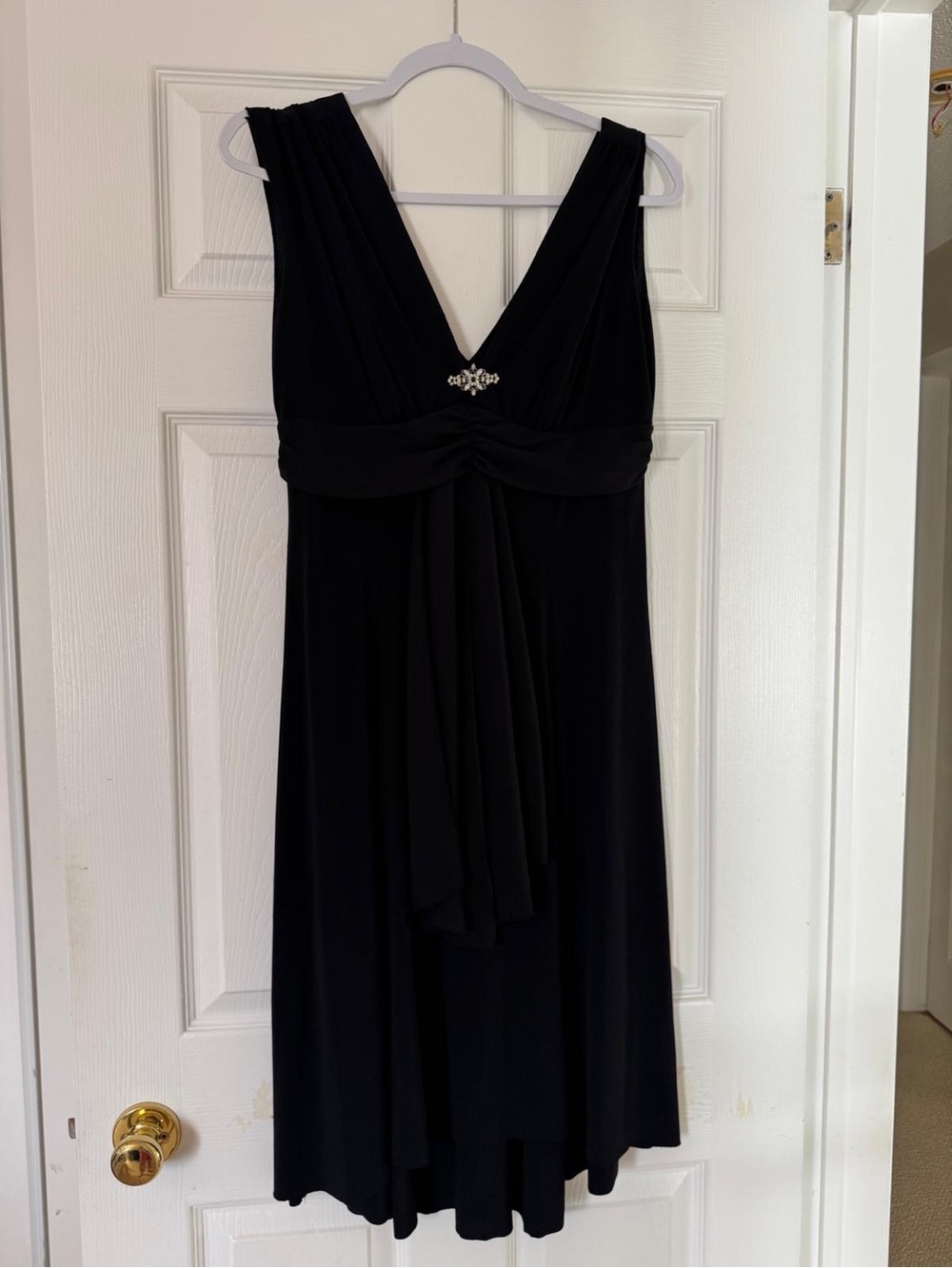 Black V-Neck Midi Dress with Waist Detail